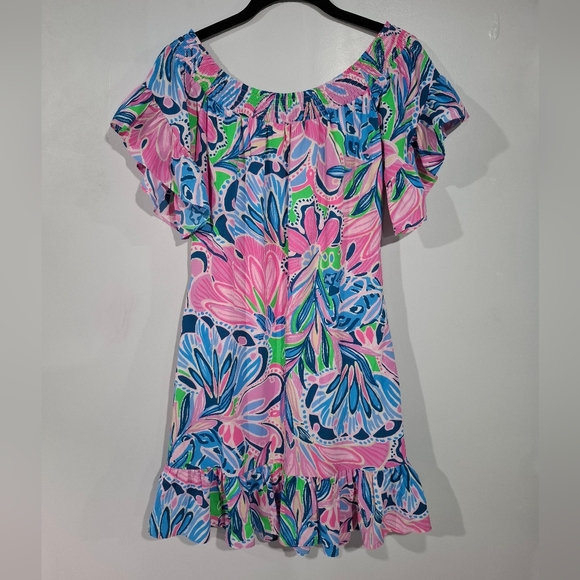 Lilly Pulitzer Laurana Maddlyn Off-The-Shoulder Stretch Dress Sz S Flounce Pink - Picture 5 of 13